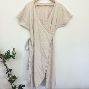 Giannetti 100% Linen Elegant Cream Wrap Dress w Short Sleeves Natural Oatmeal 4